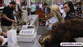 lesbian couple pounded hard by pawn keeper in storage