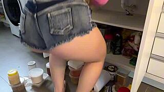 housewife flaunts her tight micro jean shorts