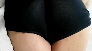 mexican latina teen doña mary squeezes her homemade gym shorts tight