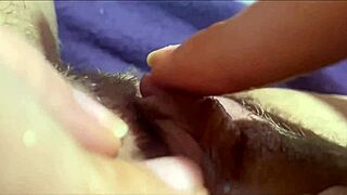 close-up clit stimulation builds to intense orgasm for her