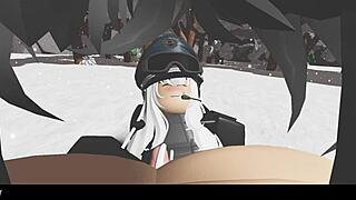 Blonde gives blowjob in snowy forest nature