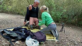 stepbrother excursion turns into outdoor deepthroat blowjob on mountain with cum in mouth finish