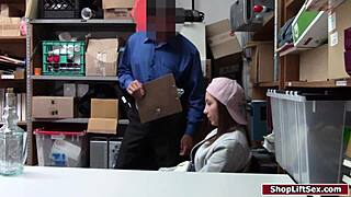 that teen shoplifter's deepthroating my cock hard right on the officer's desk after getting caught