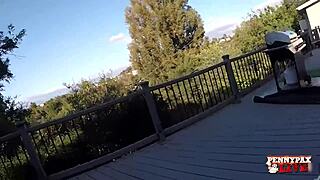 Sunbathing outdoors turns steamy as redhead penny pax spreads for sensual licks