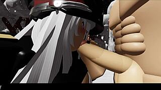 Blonde gives blowjob in snowy forest nature