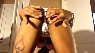 bold groping of ebony brunette's lingerie ass cameltoe and glasses