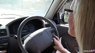 Big tits blonde cougar wife Jacky Joy in glasses picks up young guy for old young chat and fling