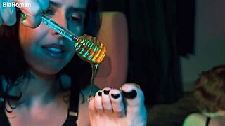 craving to lick her sexy brunette redhead honey feet barefoot toes lesbian bisexual femdom choking deepthroat group