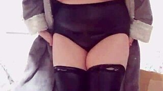 Chubby babe unboxes anal toys in wet shiny lingerie