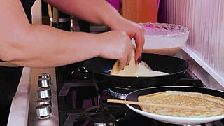 Milf's kitchen blooper features perfect pancakes