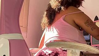 curvy chubby bbw releases big farts while focused on her computer screen