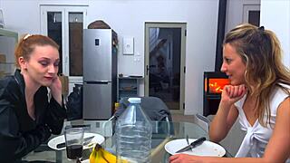 Insatiable skinny redhead Stella gobbles two cocks anal double penetration facial mmf