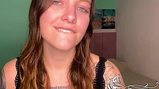 slow deep guided handjob with big tits and blue eyes
