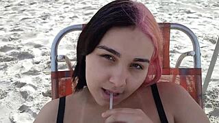 oh man my gorgeous pregnant teen belinha seduces everyone at the beach