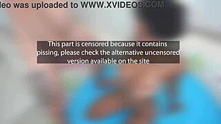 ana sasuga's beautiful ebony tits bounce in first double anal dap with sloppy rimjob and pee drink