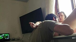 adorable little blonde wife gets naughty on table with hubby intimately tonight