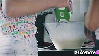 two hotties kiss passionately finger wet pussies in kitchen 😘💦👅