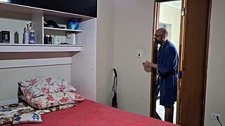 blindfolded wife tricked by friend in bedroom surprise