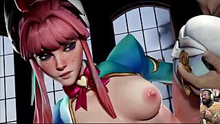 Cum-Faced Benedikta Sucks Cock While Heart Juno's Cute Tight Pussy Gets Fucked Standing