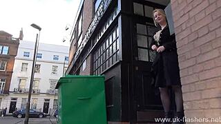 NAUGHTY BLONDE AMBER WEST FLASHES PUSSY UP SKIRT IN PUBLIC EXPOSURE!