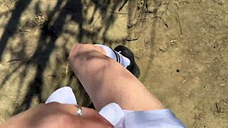 i was young cute petite angler girl went fishin after school in forest wearin skirt socks fishnets