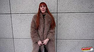 Skinny tall German redhead Soley Summer's first porn casting turns into rough pussy pounding and facial