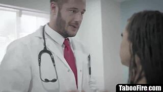 young ebony patient fucked rough by sleazy doctor with vibrator