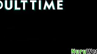 Lacey Jayne and James Angel deliver slippery nuru massage to big ass client outdoors