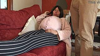 pregnant stepmom urges stepson deep fuck creampie her hairy beaver