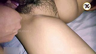 stepsis gives hairy pussy filled with cum sticky wet