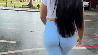 wife struts morning walk in tight leggings flaunting ass