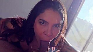 damn this horny petite latina dropped to her knees for my sloppy cum-gulping blowjob