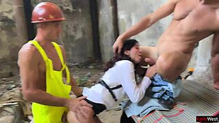 Bend over realtor now we gangbang your heels skirt in this abandoned house