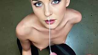 i love skinny short hair girl's handjob dumping huge cum face wash