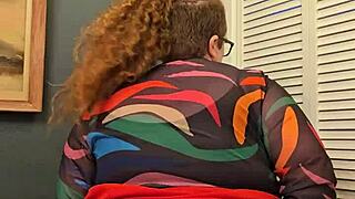 Horny BBW Secretary Flashes Massive Tits and Panties