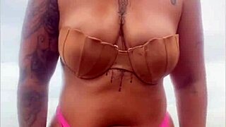 told him to pull his dick out of shorts at beach to check if it's really hard flashing my swollen pussy