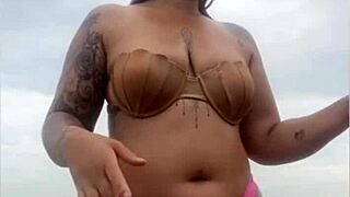 told him to pull his dick out of shorts at beach to check if it's really hard flashing my swollen pussy