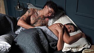 Sharing hotel bed leads stepmother to fuck stepson in passionate roleplay