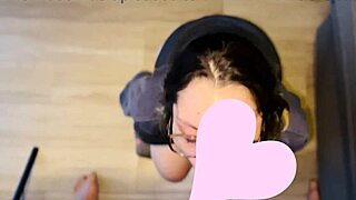 quiet nerdy brunette gives sloppy deepthroat gagging ball licking on huge cock dorm roommate