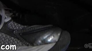 femdom couple competes in bound sadomasochism game with sloppy action