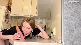 Panties ripped aside for easier masturbation and sneaky blowjob tease