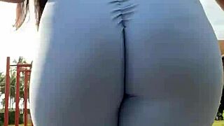 wife struts morning walk in tight leggings flaunting ass