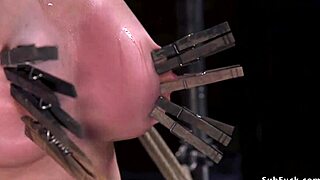 Brunette kneels BOUND in hogtie bondage setup