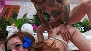Bryan Gozzling FACE FUCKS redhead slut Harley Love with sloppy DEEPTHROAT cumshot!