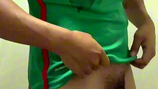Mexican footballer strokes cock in gym bathroom