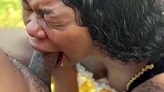 goldilocks takes big black cock bareback deep in the woods