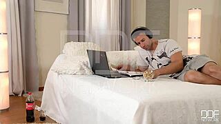 vicktoria redd seduces shy guy into wild 3some double anal penetration