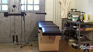 Nurse Maxine X straps Dylan Ryder for rough dildo desk fuck