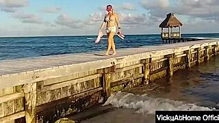 bikini milf vicky vette fingers meaty pussy lips after beach day
