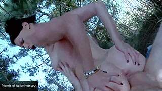 Slutty Brunette Milf Rides Cock Doggy Anal Lick in Forest Cum Swallow